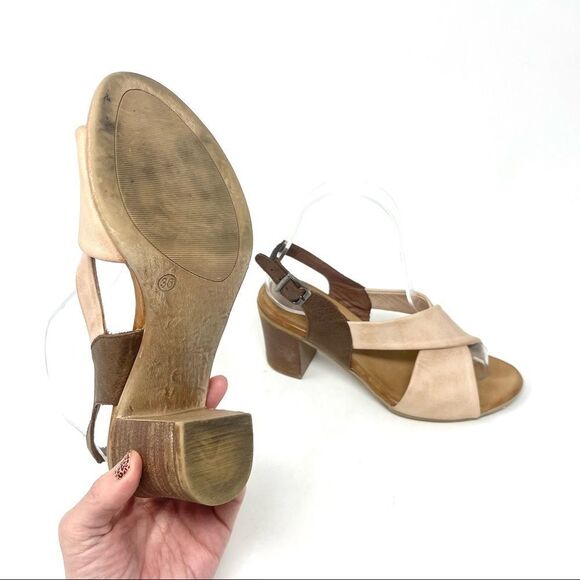 BUENO Brown and Tan Criss Cross Leather Heeled Slingback Sandald Size 36/ 6 - Picture 6 of 9